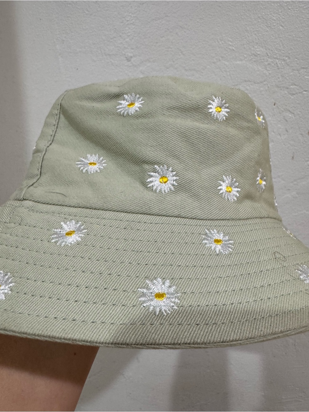 Bucket Hat with White Daisy Embroidery in Light Sage - Picture 8 of 8